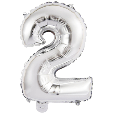 Balónek foliový - číslo mini 2 - stříbrné 33 cm