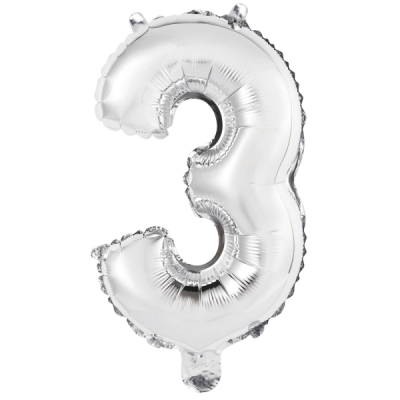 Balónek foliový - číslo mini 3 - stříbrné 33 cm