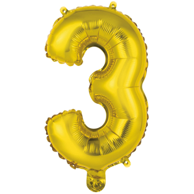 Balónek foliový - číslo mini 3 - zlaté 33 cm