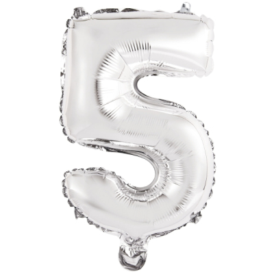 Balónek foliový - číslo mini 5 - stříbrné 33 cm