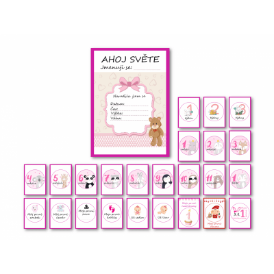 KidPro - Milníkové kartičky Medvídek pro holčičku CZ