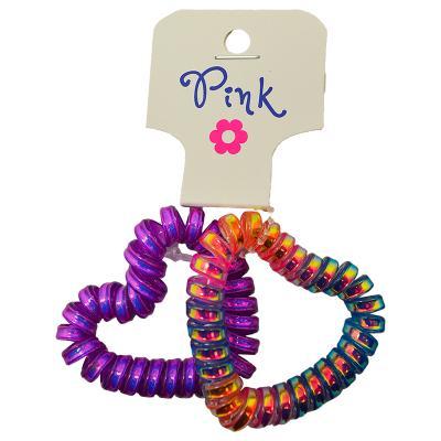 PINK - Gumičky do vlasů srdce - duhové a fialové