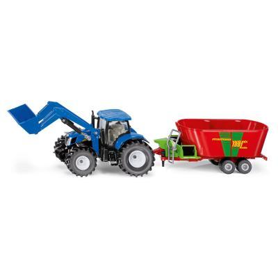Siku Farmer - Traktor New Holland s předním nakladačem a vlekem