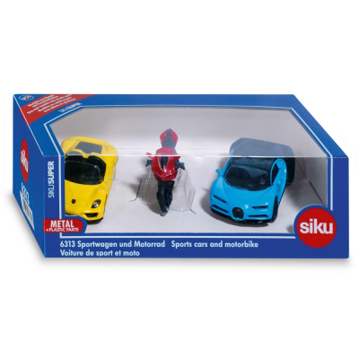 Siku Super - Set 2 sportovní aut a motorka