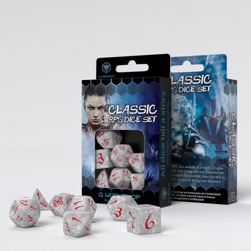 Q-Workshop Classic RPG Dice Set (7 dice) perleťová/červená