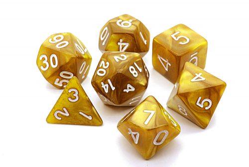 TLAMA games Sada 7 perleťových kostek pro RPG (9 barev) Barva: Zlatá - karamel (D4