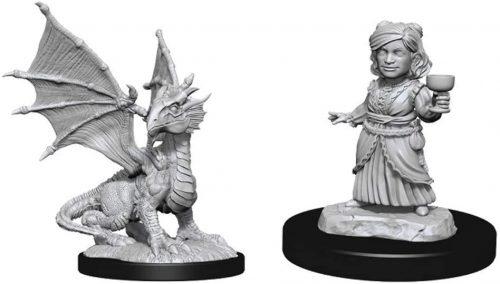 WizKids D&D Nolzur's Marvelous Miniatures - Silver Dragon Wyrmling & Female Halfling