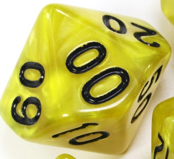 TLAMA games Hrací kostka d% perleťová Barva: žlutá / černá