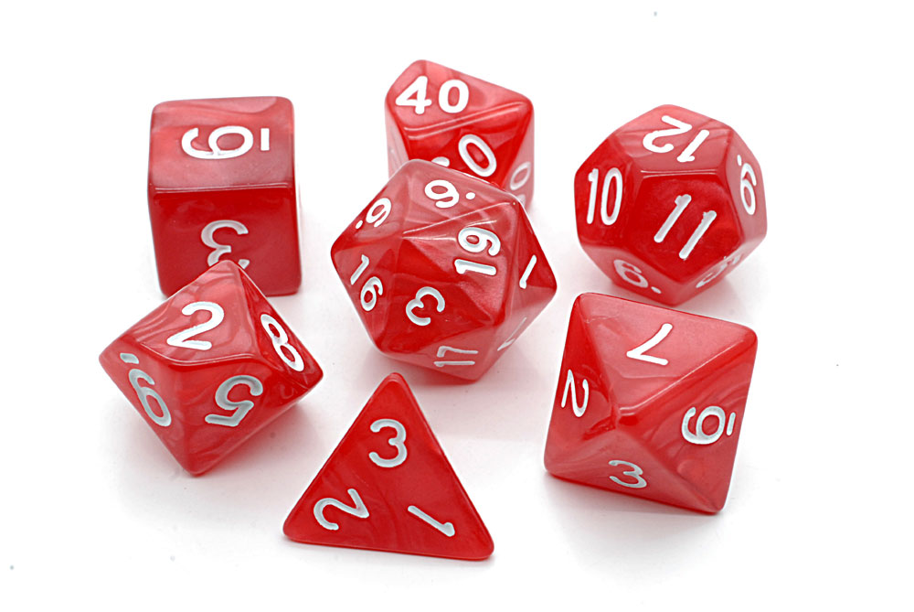 TLAMA games Sada 7 perleťových kostek pro RPG (9 barev) Barva: Červená (D4