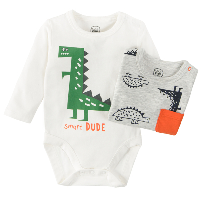 Body dlouhý rukáv s dinosaurem 2 ks- bílá