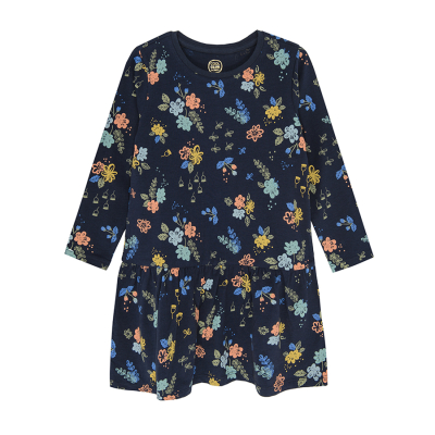 Květované šaty s dlouhým rukávem- tmavě modré - 110 DARK BLUE