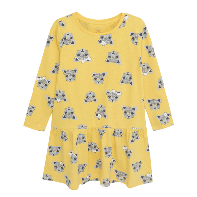 Šaty dlouhý rukáv s kočičkami- žluté - 92 YELLOW