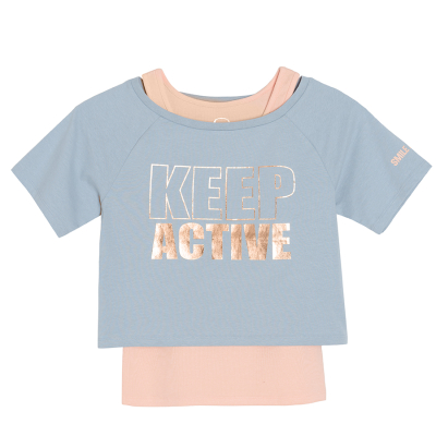 Set crop top trička s krátkým rukávem a tílka- modrá