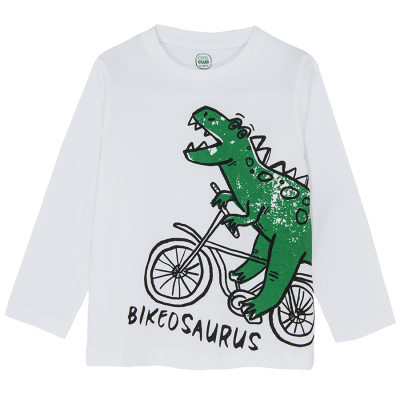 Tričko dlouhý rukáv s dinosaurem- bílé - 92 WHITE