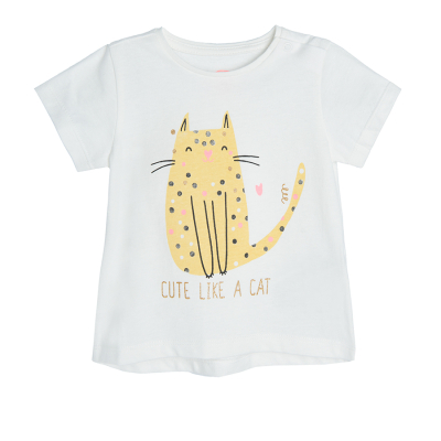 Tričko krátký rukáv s kočičkou- krémové - 62 CREAMY