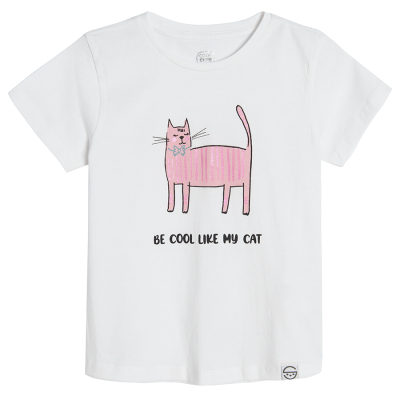 Tričko krátký rukáv s potiskem kočky- bílé - 92 WHITE