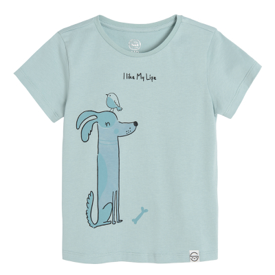Tričko krátký rukáv s potiskem psa- tyrkysové - 92 TURQUOISE