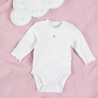 Žebrované body s dlouhým rukávem- krémové - 62 CREAMY