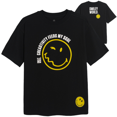 Bavlněné tričko s krátkým rukávem Smiley World- černé - 134 BLACK