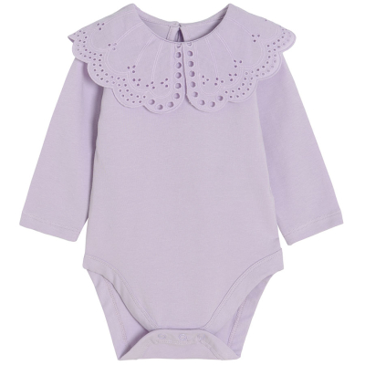 Body s dlouhým rukávem a volánkem- světle fialové - 62 LIGHT VIOLET