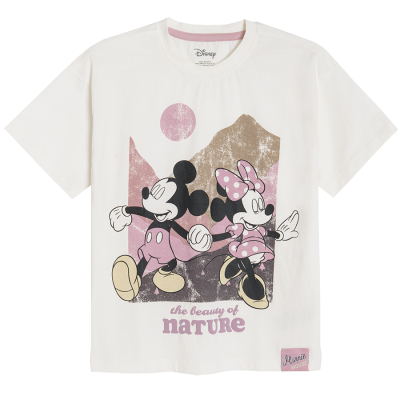 Tričko s krátkým rukávem Minnie a Mickey Mouse- krémové - 134 CREAMY