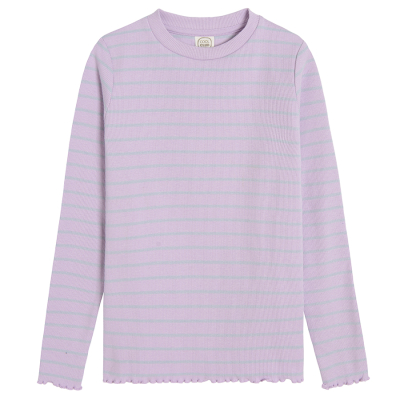 Žebrované tričko s dlouhým rukávem- fialové - 134 LILAC