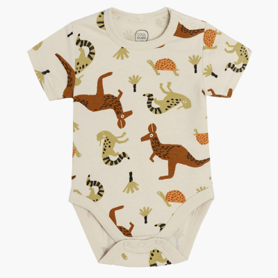 Body krátký rukáv s motivem zvířátek- béžové - 56 LIGHT BEIGE