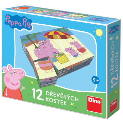 Dino - Dřevěné licenční kostky Peppa Pig 12 kostek