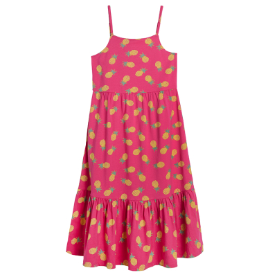Dívčí šaty se špagetovými ramínky a ananasovým potiskem- růžové - 134 FLUO PINK