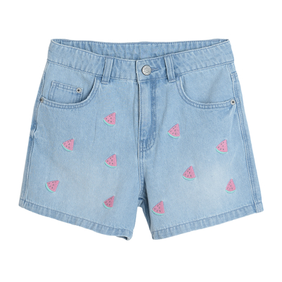 Džínové šortky s výšivkou- modré - 134 DENIM