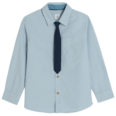 Košile s dlouhým rukávem a kravatou- modrá - 92 MIX