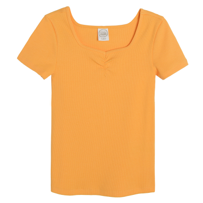 Žebrované tričko s krátkým rukávem- oranžové - 134 ORANGE