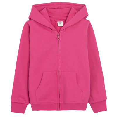 Basic rozepínací mikina s kapucí- tmavě růžová - 98 FUCHSIA