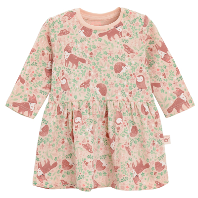 Bavlněné šaty s dlouhým rukávem- růžové - 62 LIGHT PINK