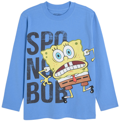 Bavlněné tričko s dlouhým rukávem Spongebob- modré - 134 BLUE