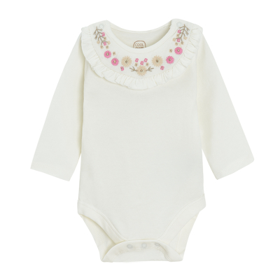 Body s dlouhým rukávem a volánkem- bílé - 62 CREAMY