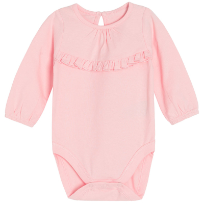 Body s dlouhým rukávem a volánkem- světle růžové - 86 LIGHT PINK