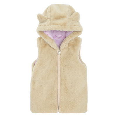 Chlupatá vesta s kapucí- béžová - 98 BEIGE