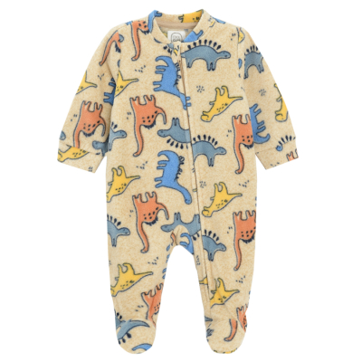 Flísový overal s dinosaury- béžový - 50 BEIGE MELANGE