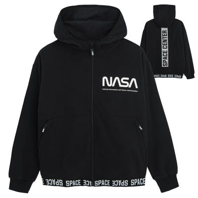 Rozepínací mikina s kapucí NASA- černá - 134 BLACK