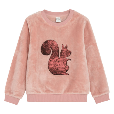Sametová mikina s flitrovou aplikací- růžová - 92 PINK