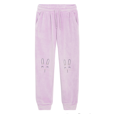 Sametové tepláky s aplikací na kolenou- fialové - 98 PINK