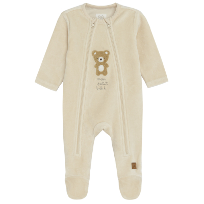 Sametový novorozenecký overal se zipy- béžový - 50 LIGHT BEIGE