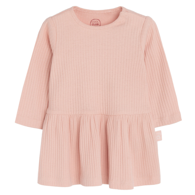 Žebrované šaty s dlouhým rukávem- světle růžové - 62 LIGHT PINK