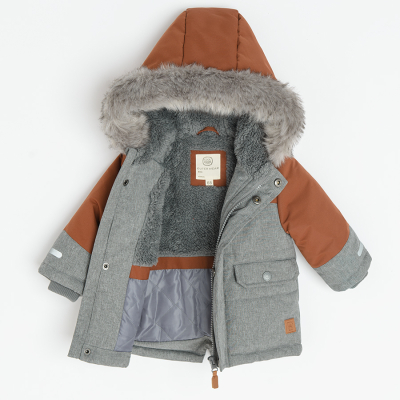 Zimní bunda s kožešinou na kapuci- šedá - 68 GREY MELANGE