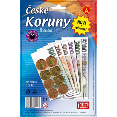 Dětské peníze - České koruny s mincemi