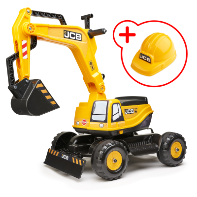 Odstrkovadlo bagr JCB žlutý s odklopným sedátkem a helmou