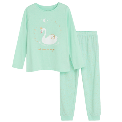 Bavlněné pyžamo s potiskem labutě- tyrkysové - 92 MIX