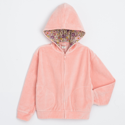 Semišová mikina na zip s kapucí- růžová - 110 PINK
