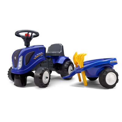 FALK Odrážadlo 280C Baby New Holland T7 s přívěsem a lopatkou s hrabičkami